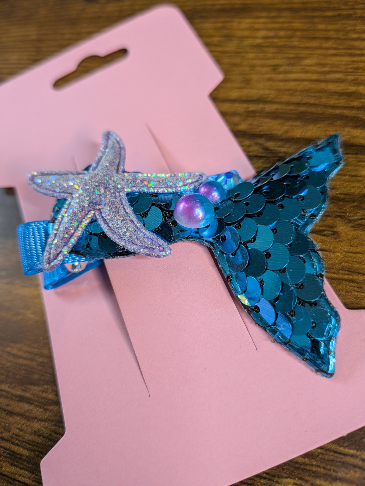 Sparkly Blue Sequin Mermaid Tail & Shimmer Purple Starfish Hair Clip