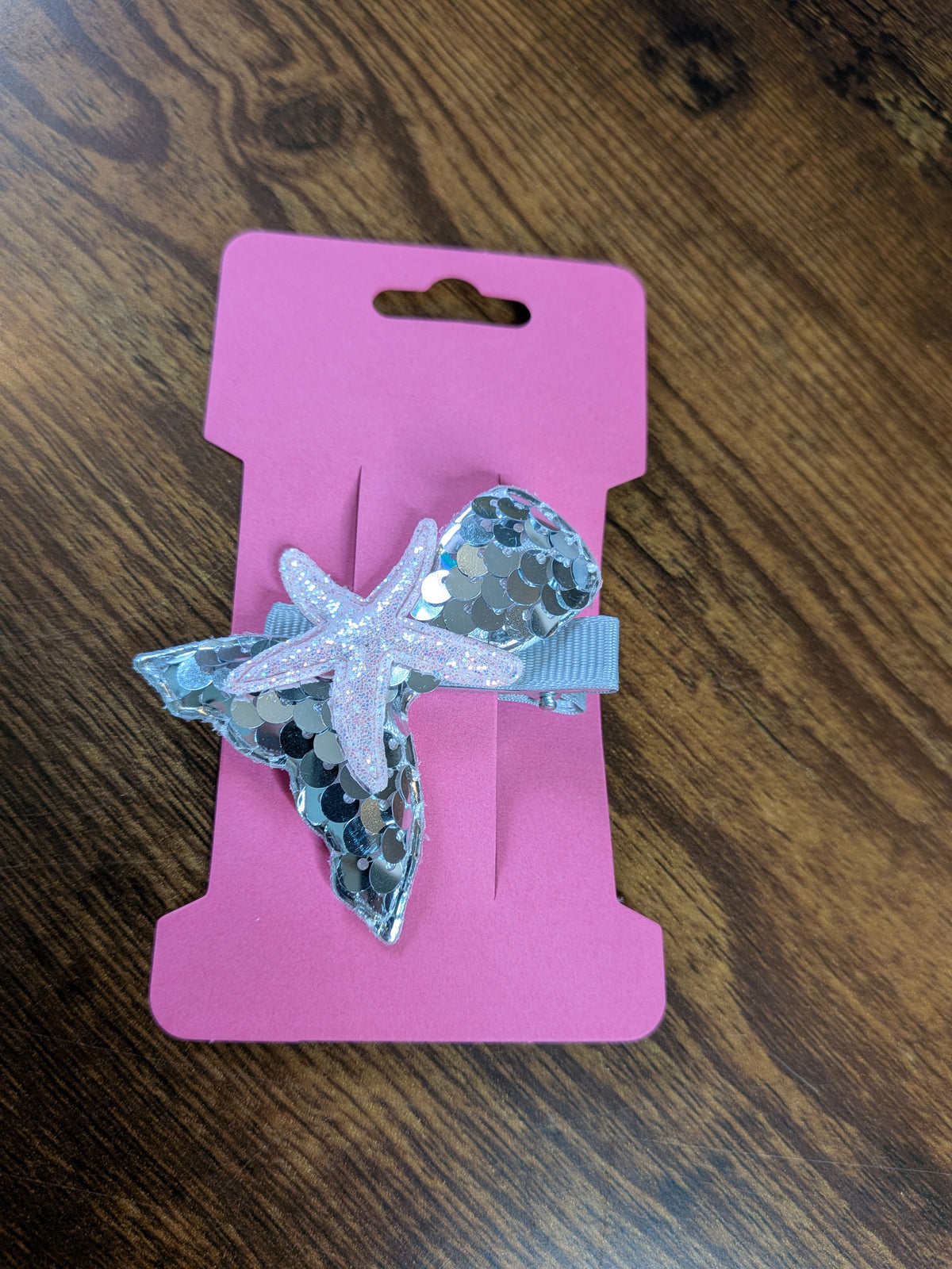 Sparkly Silver & Pink Starfish Hair Clip