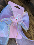 Purple & Pink Organza Bow Hair Clip with Pale Pink Flower