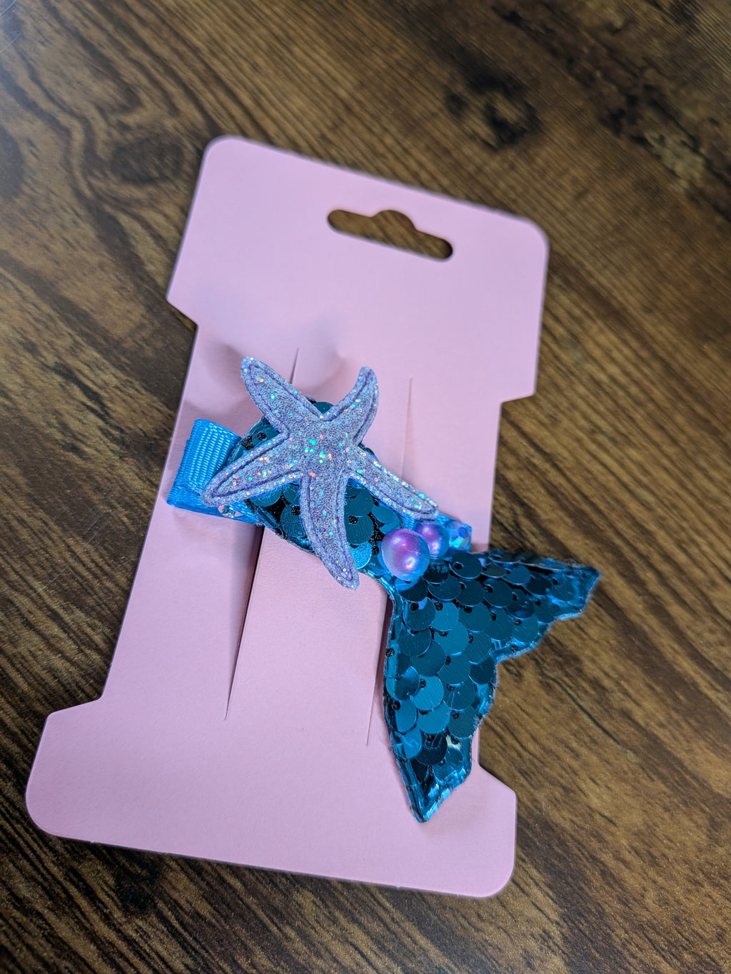 Sparkly Blue Sequin Mermaid Tail & Shimmer Purple Starfish Hair Clip