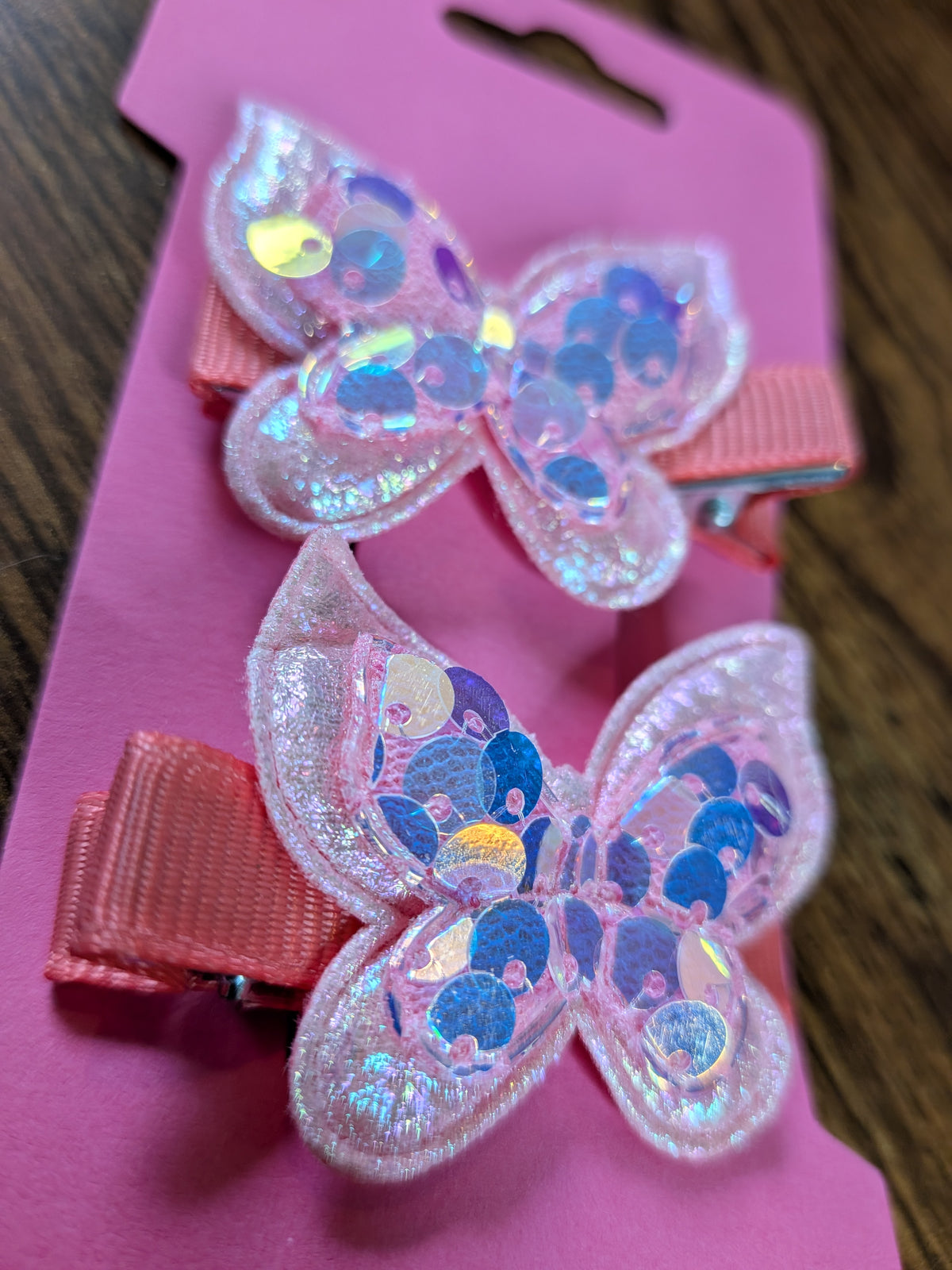 Baby Coral Colour Shifting Sequin Butterfly Hair Clip