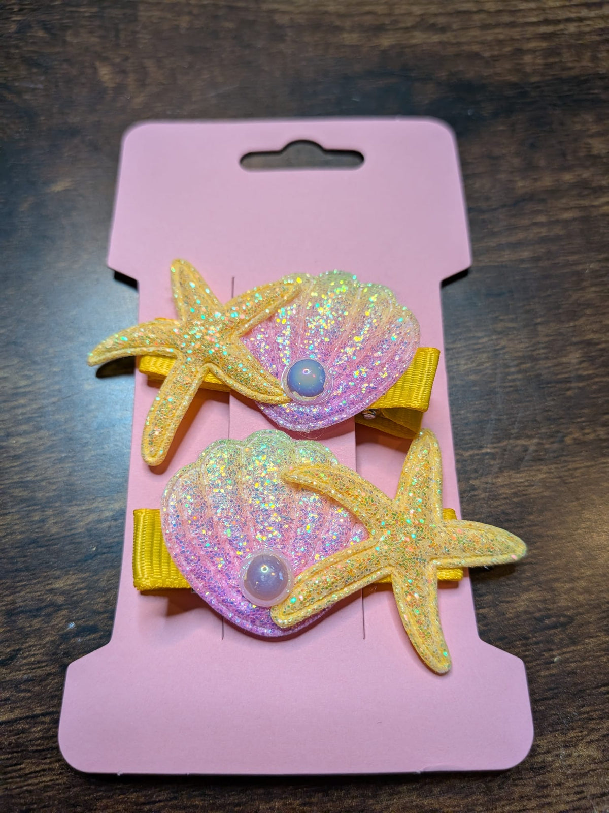 Yellow & Pink Shell and Starfish Hair Clip