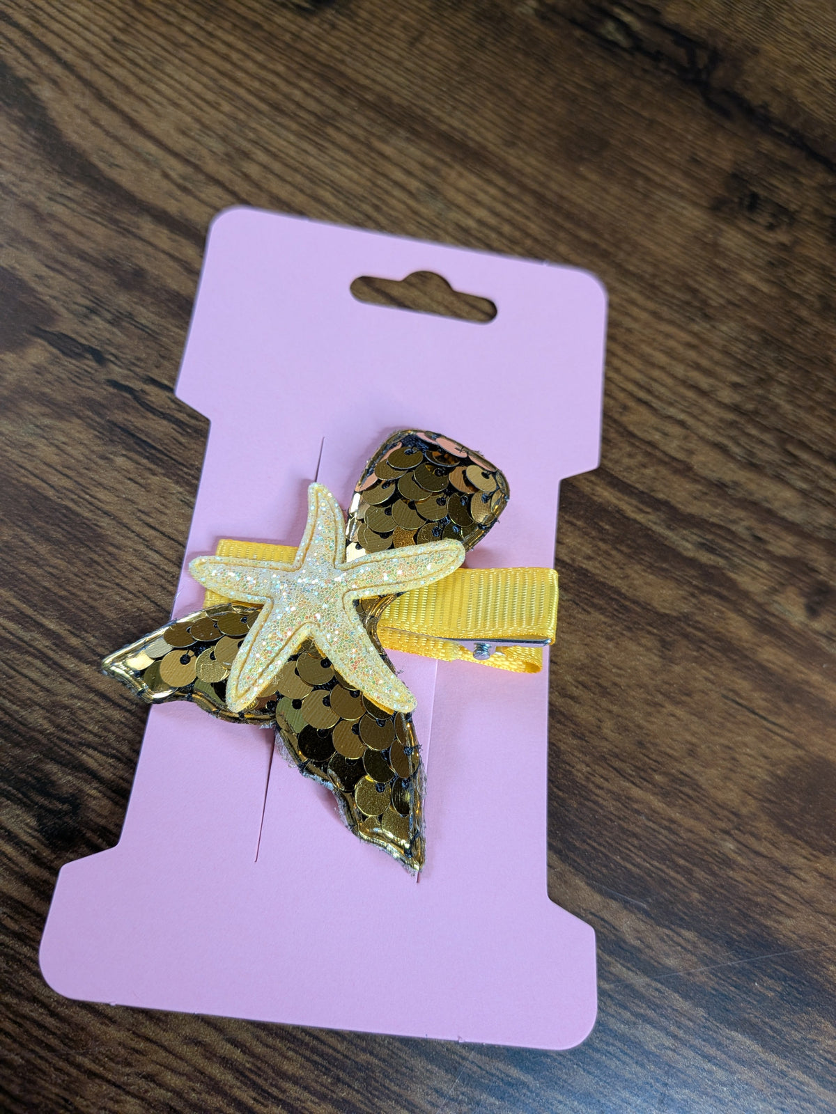 Sparkly Gold Mermaid Tail & Yellow Starfish Hair Clip