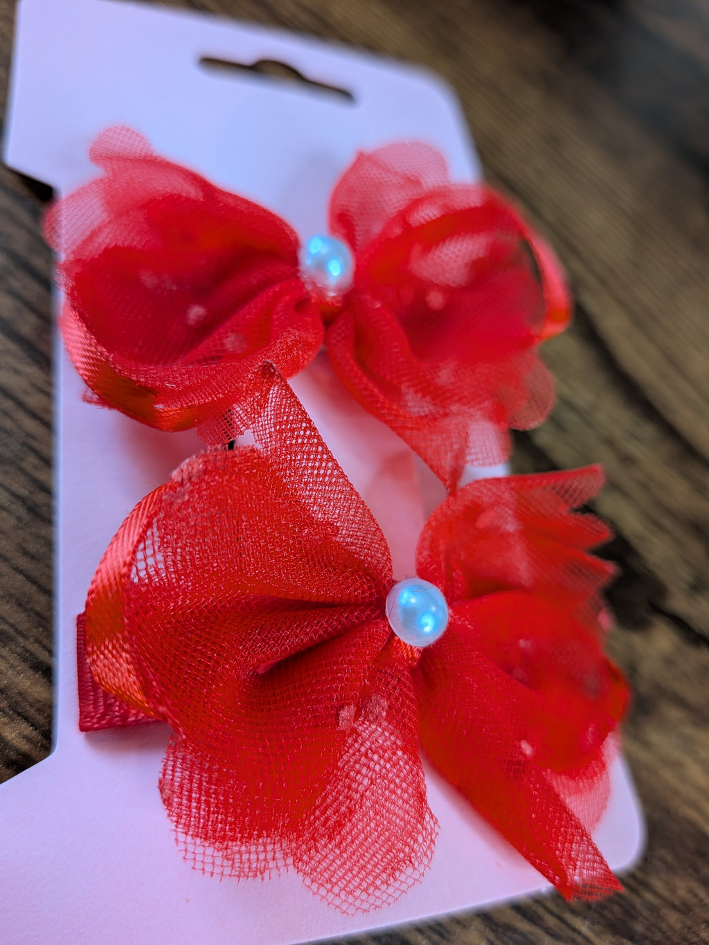 Red Tulle & Ribbon Bow Hair Clip