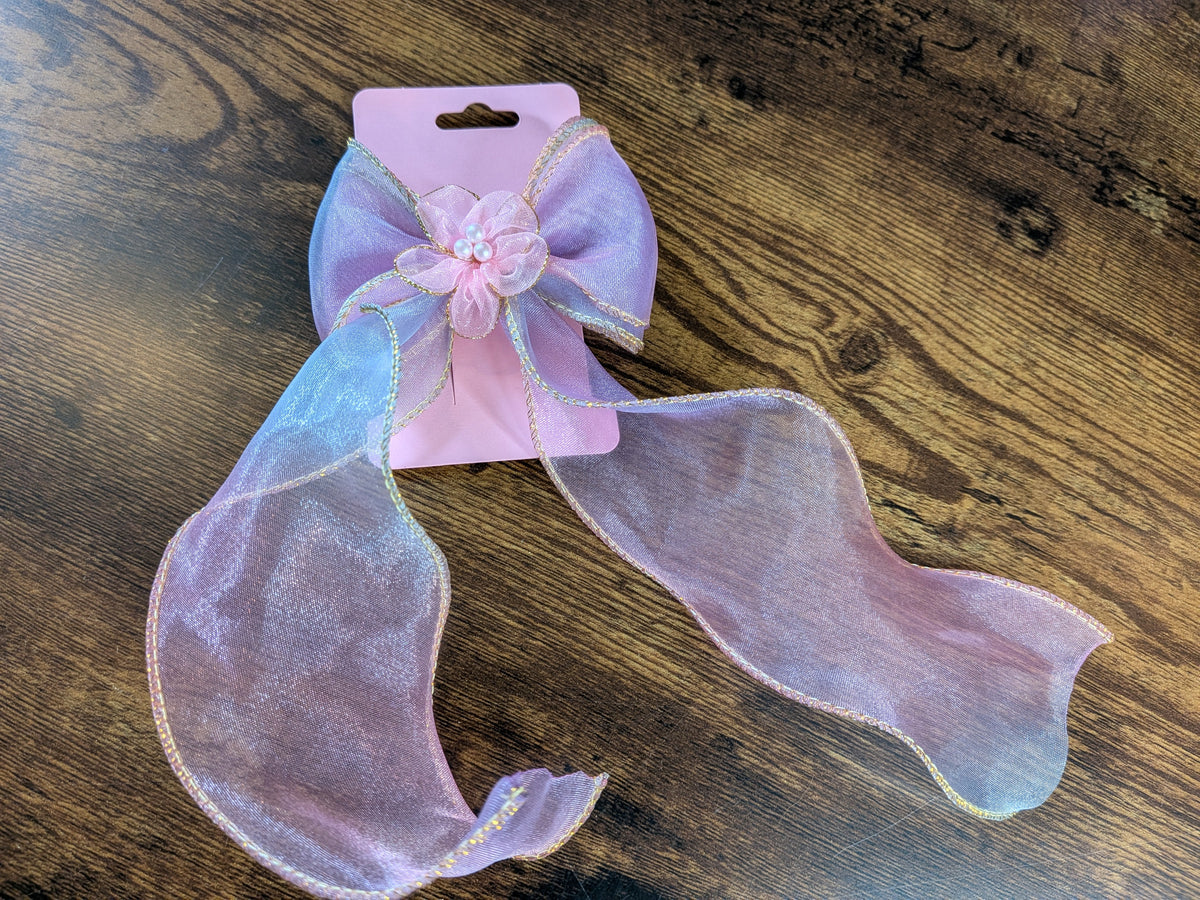 Purple & Pink Organza Bow Hair Clip with Pale Pink Flower