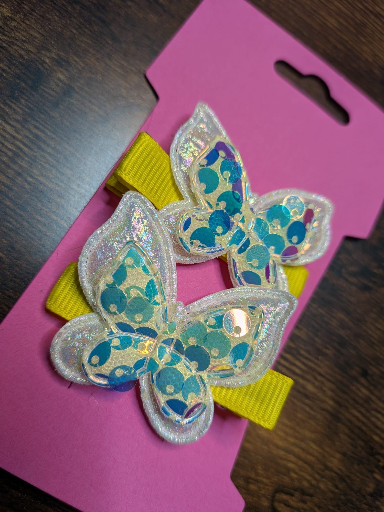 Yellow Colour Shifting Sequin Butterfly Hair Clip