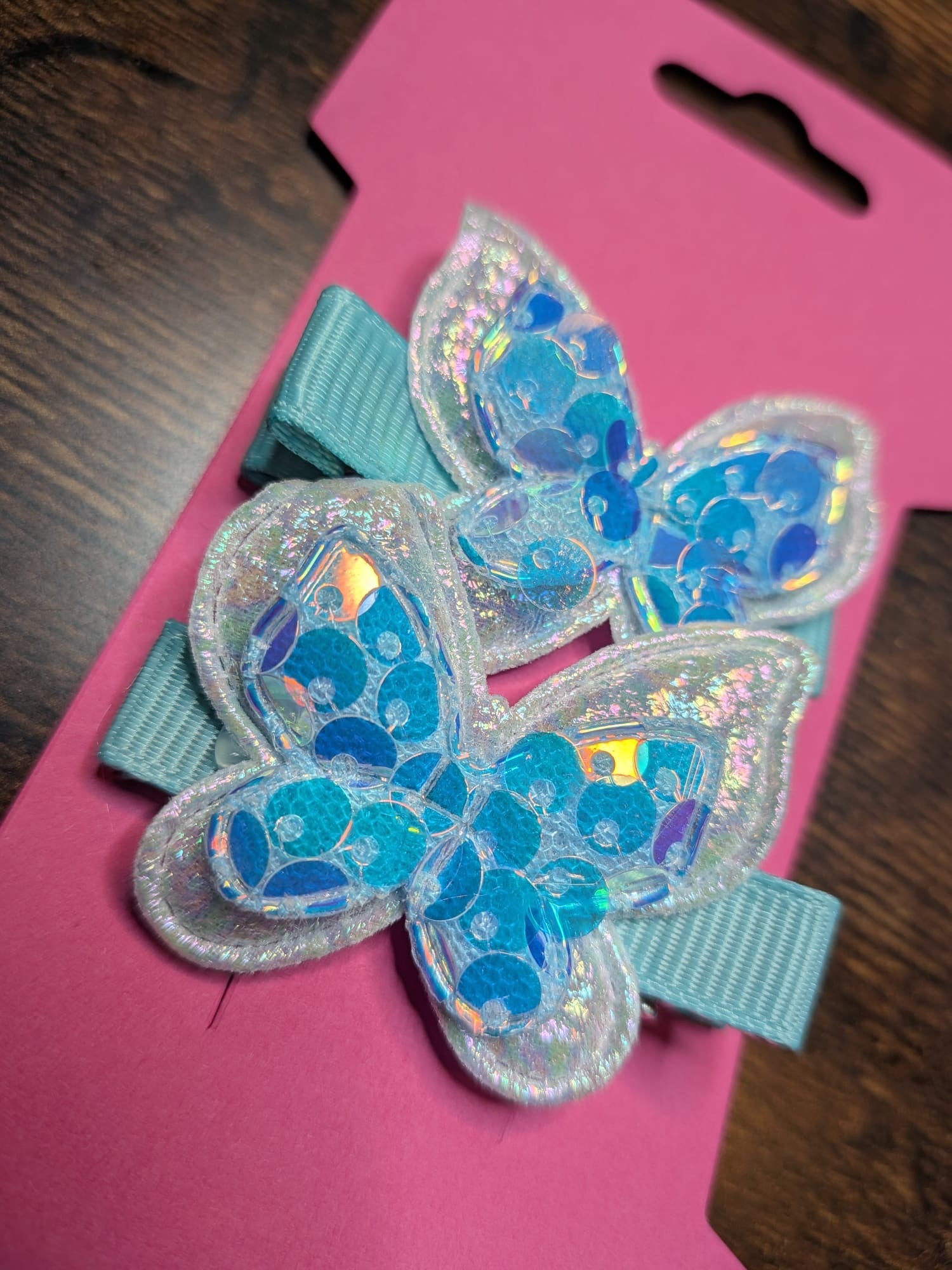 Light Blue Colour Shifting Sequin Butterfly Hair Clip